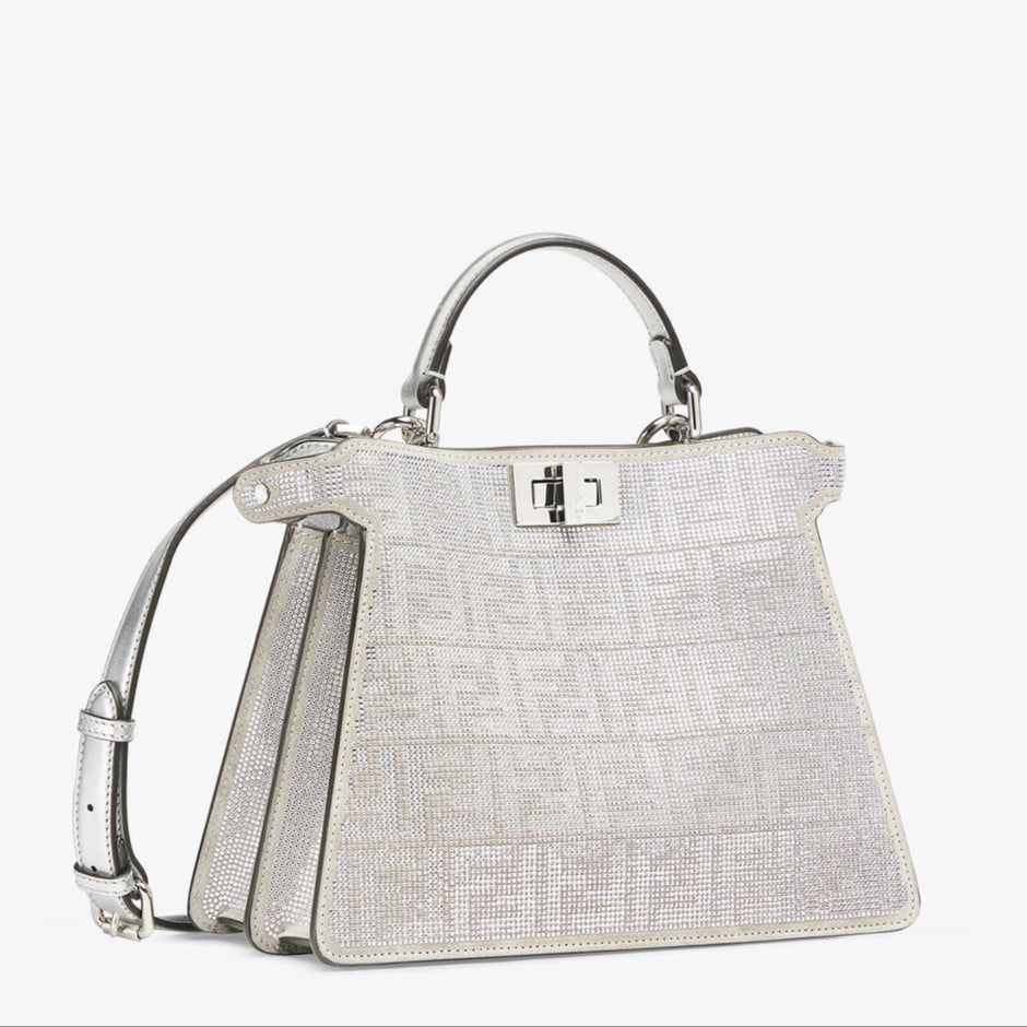 Fendi Peekaboo ISeeU Small Silver leather bag with crystal FF motif Royal tushar