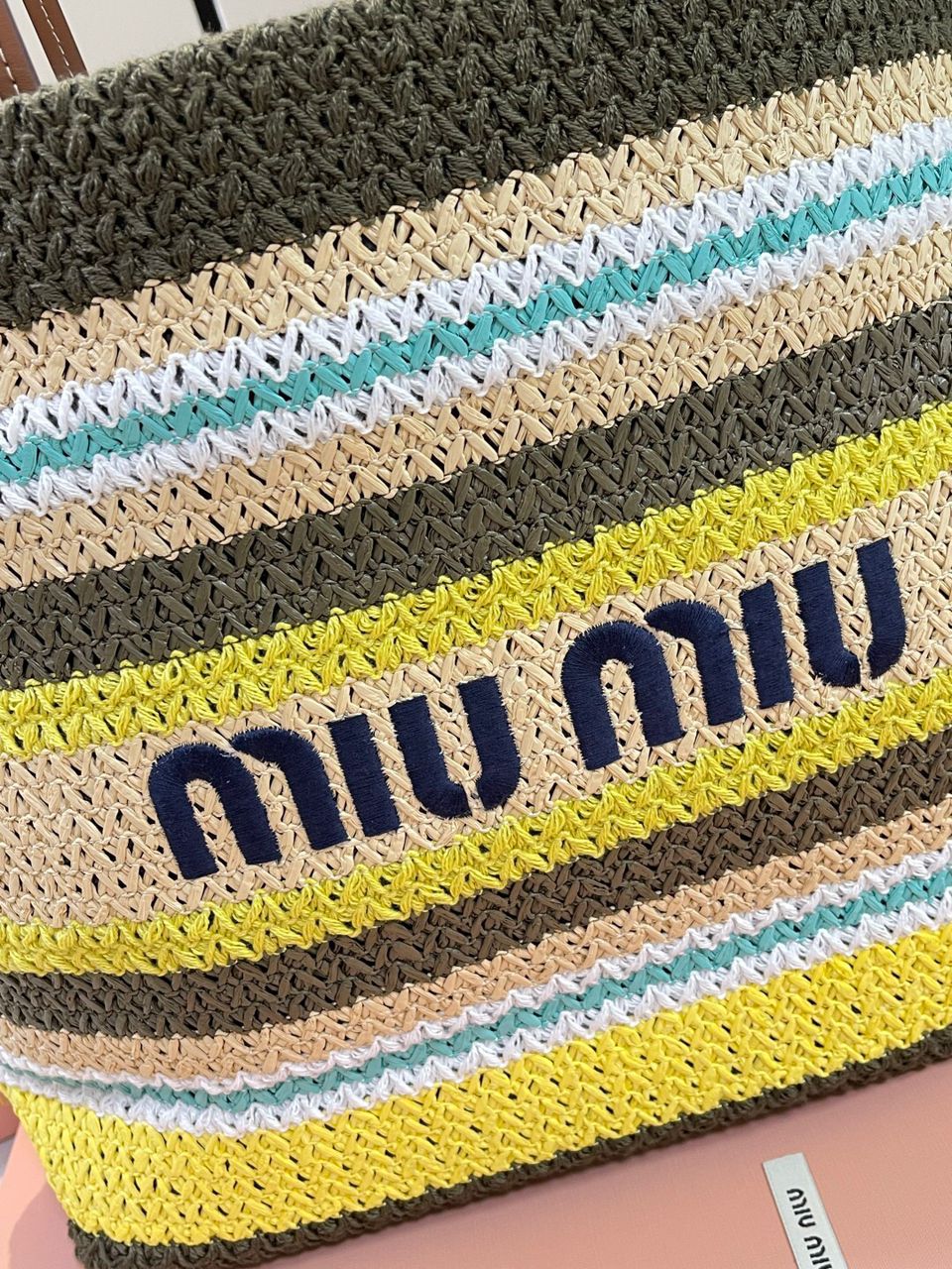 Miu Miu Raffia-Effect Woven Tote Bag 'Tundra/Lemon Yellow/Natural' Royal tushar