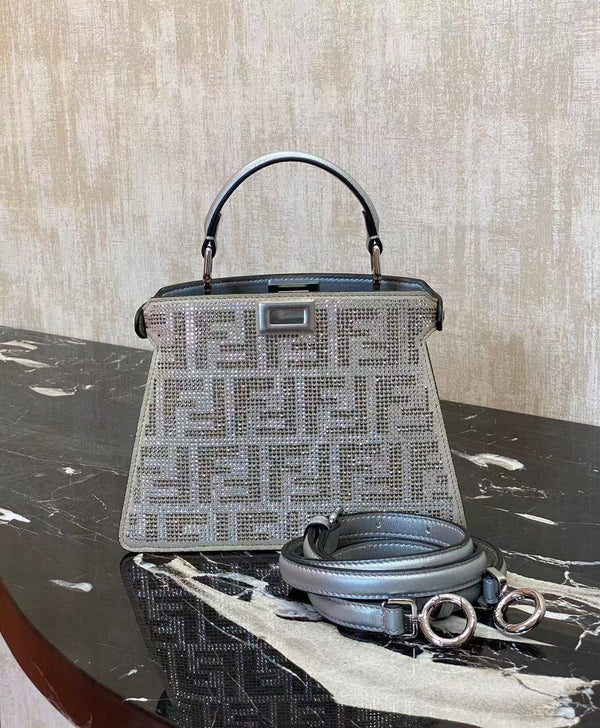Fendi Peekaboo ISeeU Small Silver leather bag with crystal FF motif Royal tushar