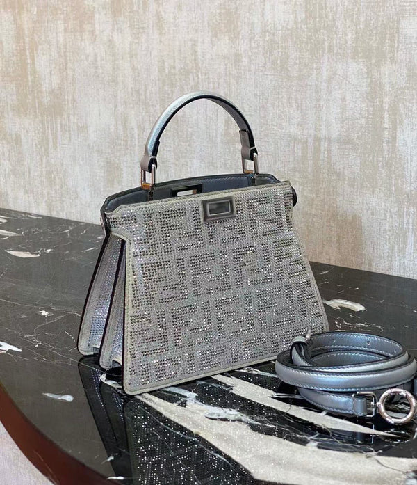 Fendi Peekaboo ISeeU Small Silver leather bag with crystal FF motif Royal tushar