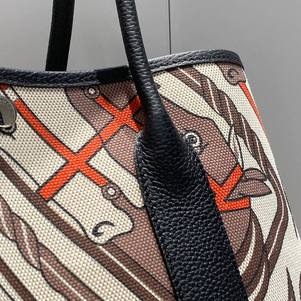 HERMES GARDEN PARTY 36 IN BEIGE ORANGE AND BROWN TOILE H CANVAS BLACK CAStylish Royal tushar