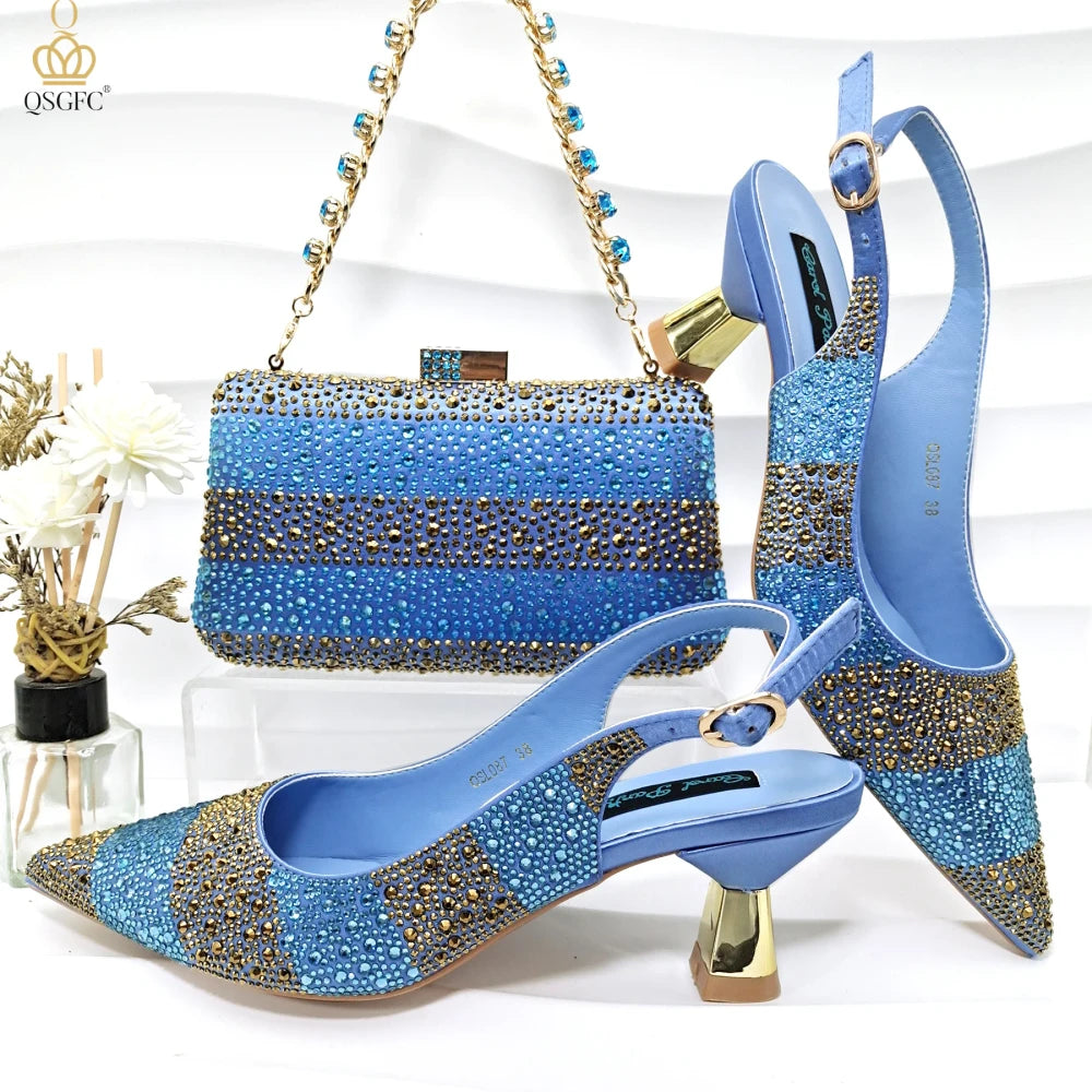 Rhinestone Embellished Pump and Handbag Set Royal tushar