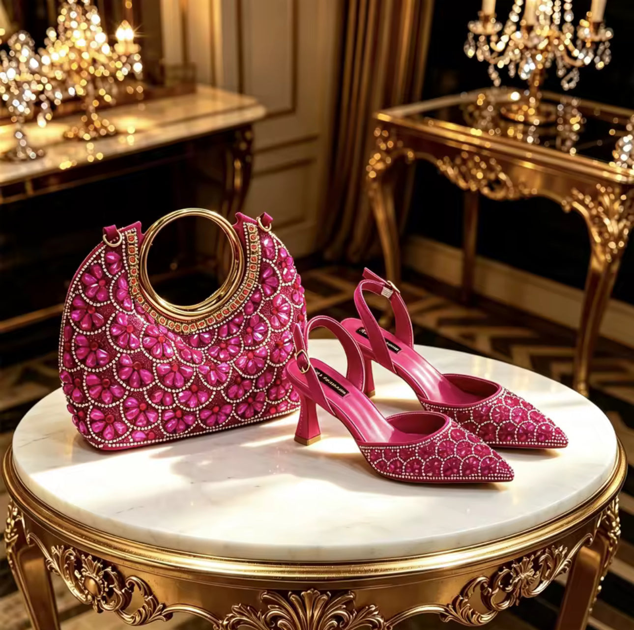 Italian Design  Pointed Toe Women High Heels Matching Handbag Set Royal tushar