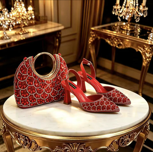 Italian Design  Pointed Toe Women High Heels Matching Handbag Set Royal tushar