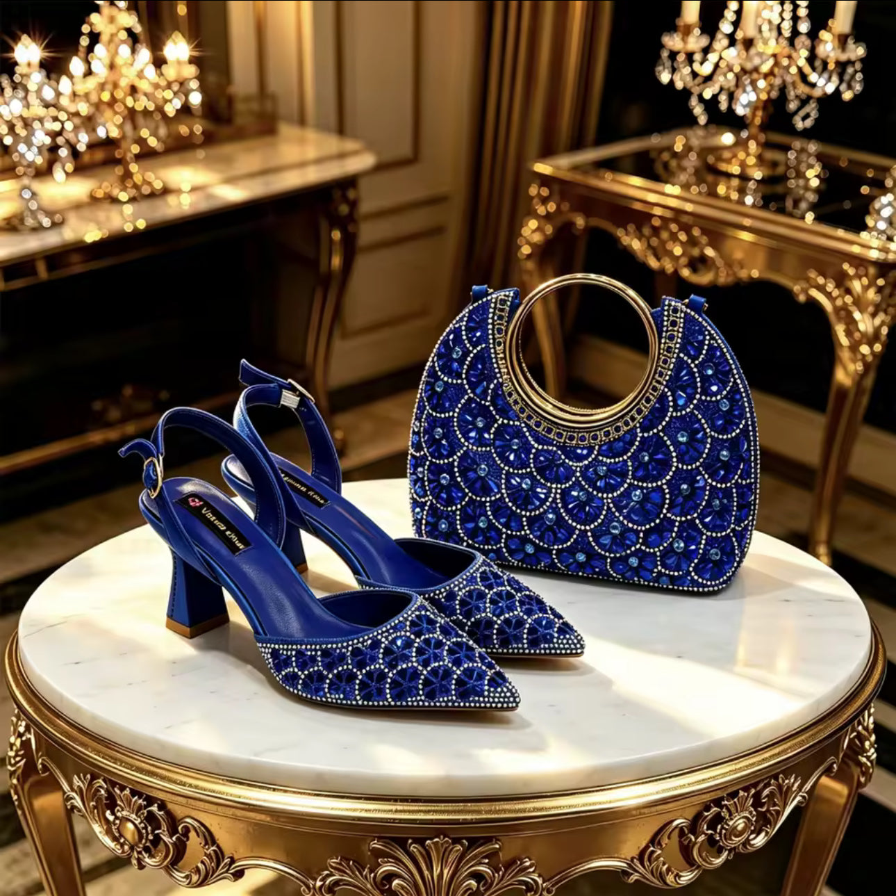 Italian Design  Pointed Toe Women High Heels Matching Handbag Set Royal tushar