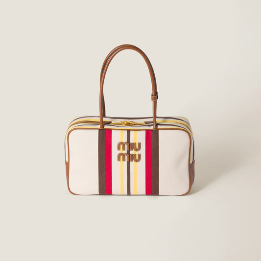 MiuMiu Beau canvas and leather bag Royal tushar