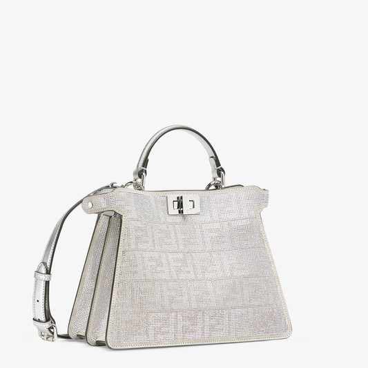 Fendi Peekaboo ISeeU Small Silver leather bag with crystal FF motif Royal tushar