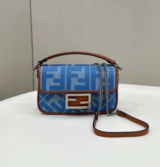 Fendi Denim Vitello King FF Mini Baguette Denim Royal tushar